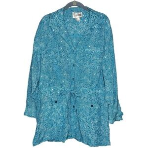 Diane Von Furstenberg vintage silk assets blouse tunic length blue large button